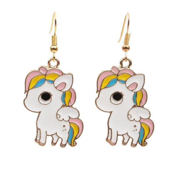 cute cartoon Pony hung from gold coloured hook earrings