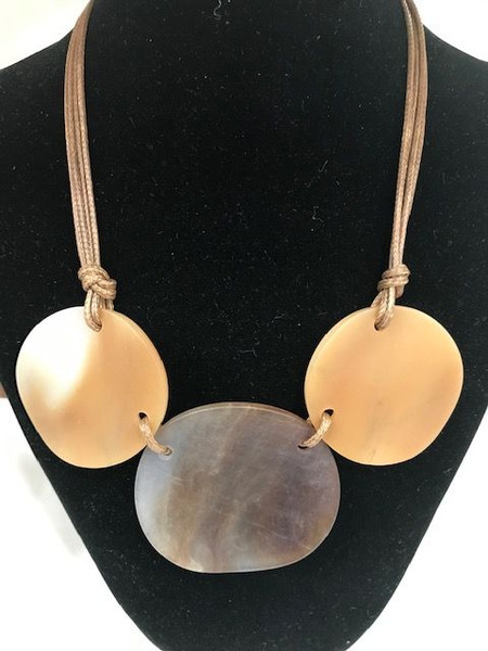 Natural and brown coloured resin disc necklace