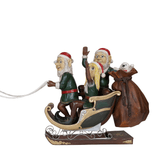 Three Elves on a Sleigh with a sack of presents
