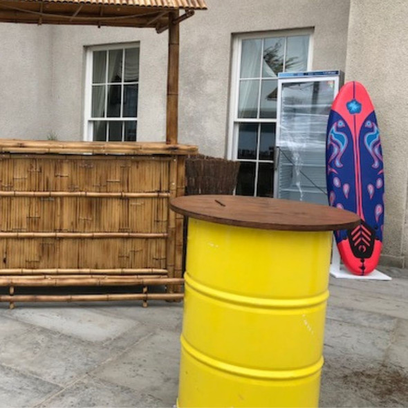 Steel Barrel Pod Table with Wooden Top -Yellow