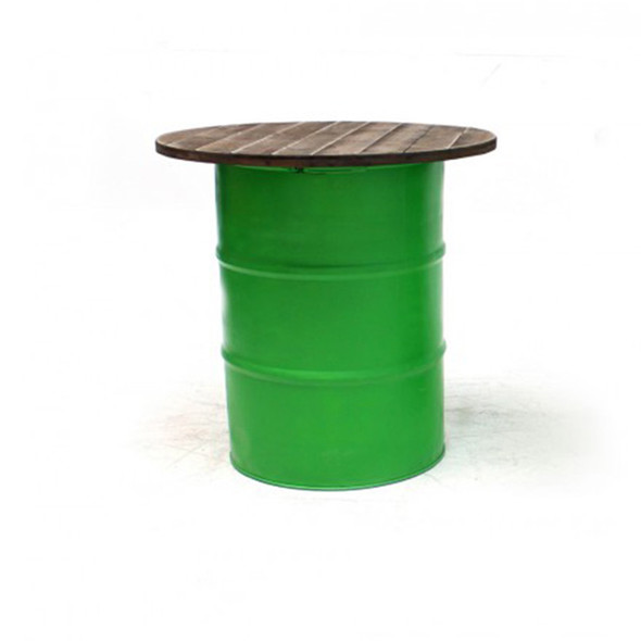 Steel Barrel Pod Table with Wooden Top - Green