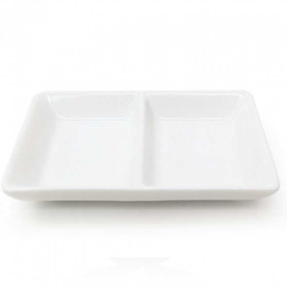 White Mini Dish 2 Sections 3in  x 2in