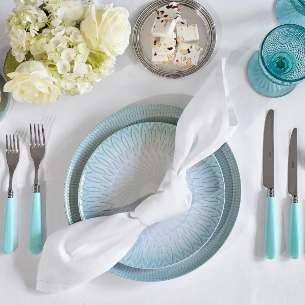Aqua coloured cutlery hire collection