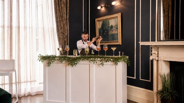Event bar with glassware and drinks