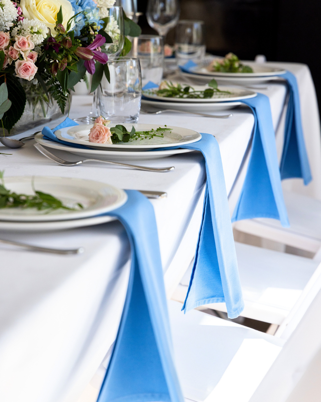 Blue linen napkin, also available in pink or classic white