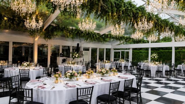 Wedding marquee set with tables and chairs