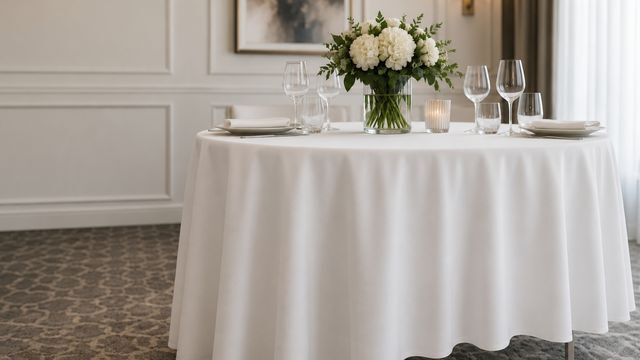 Styled event table with tablecloth and table setting