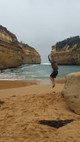 Jumping off a rock at Loch Ard Gorge