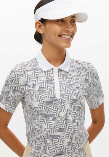 RH Abby Hexagon Beige Print Short Sleeve Polo Shirt