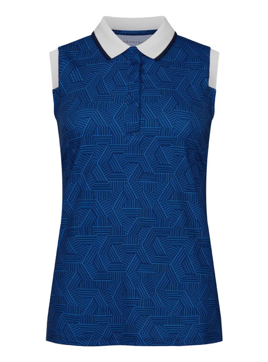 RH Deni Hexagon Blue Print Sleeveless Polo Shirt