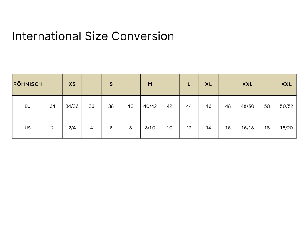 Size Chart | Röhnisch Golf USA