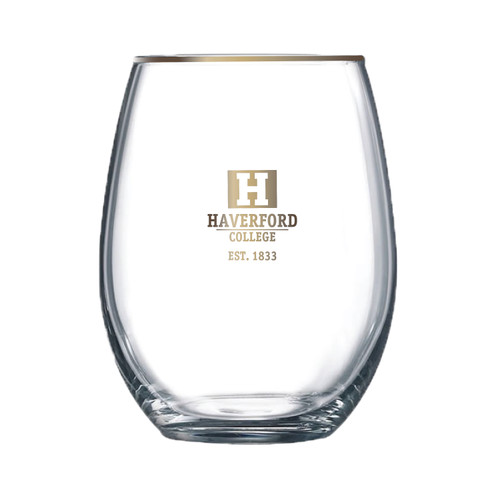 Stemless Wine Glass Gold Rim 15oz