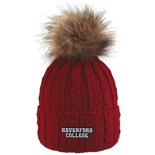 Hat Knit Cuff w/Faux Fur Pom Crimson Hat Knit Cuff w/Faux Fur Pom Crimson