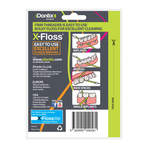 X-Floss Dental Floss 30pk: soft, stretchy floss with firm threader for easy plaque removal on bridges, braces, and tight spaces.