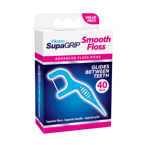 SupaGRIP smooth floss by Piksters. 40 pack of floss picks.