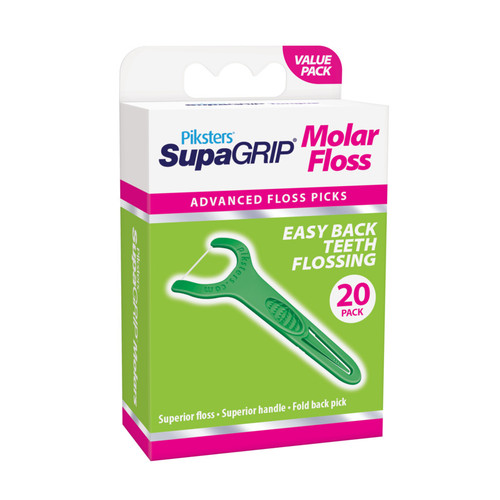 SupaGRIP molar floss by Piksters. 20 pack of floss picks.