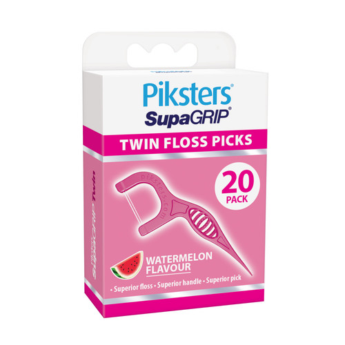 Piksters SupaGRIP Floss Picks Twin Watermelon 20pk