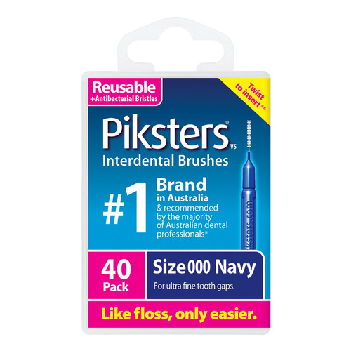 Piksters Interdental Brush Micro Tight Gaps 40 Pack Navy Size 000