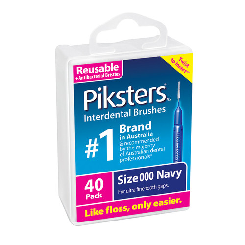 Piksters Interdental Brush Micro Tight Gaps 40 Pack Navy Size 000