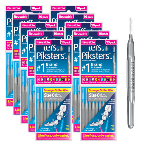 Piksters Interdental Brush Very Tight Gaps 100 Pack Grey Size 0