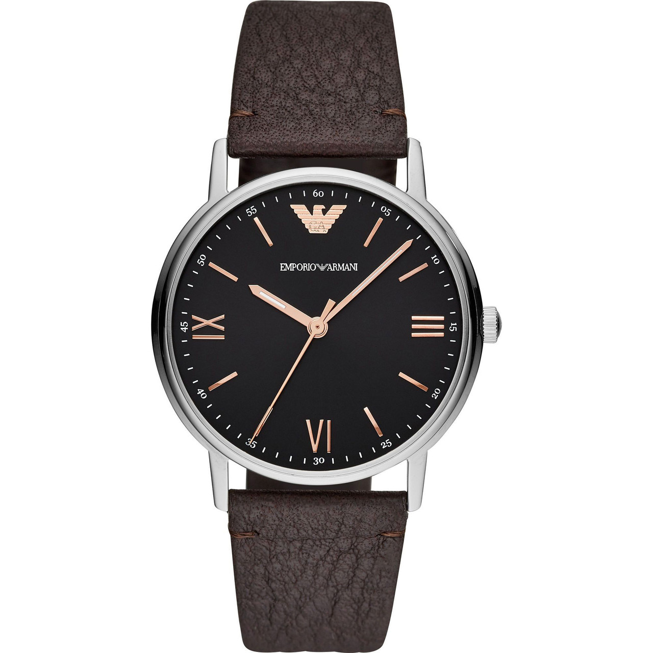 Emporio Armani Black Dial Brown Leather Strap Watch AR11153