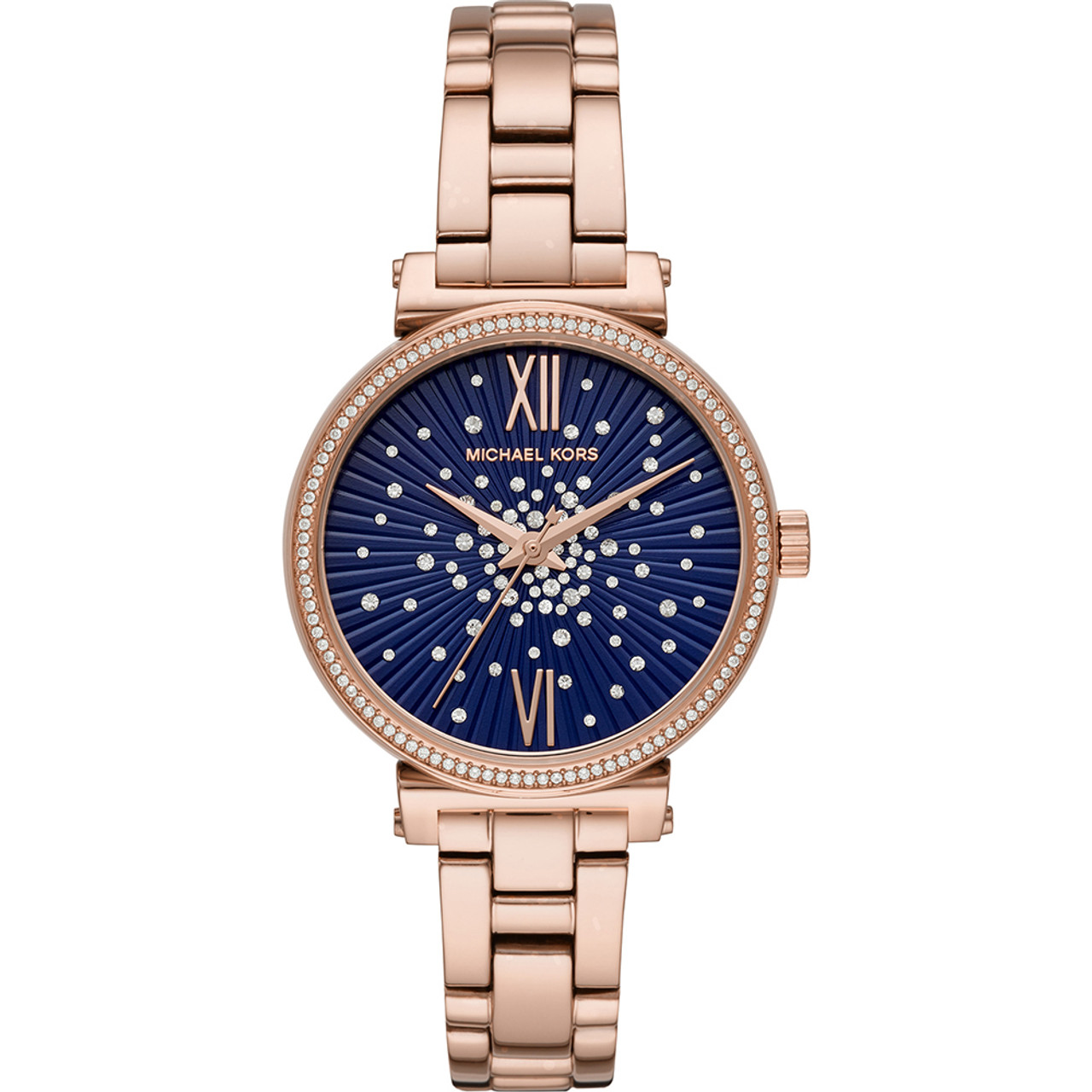 michael kors rose gold watch blue face