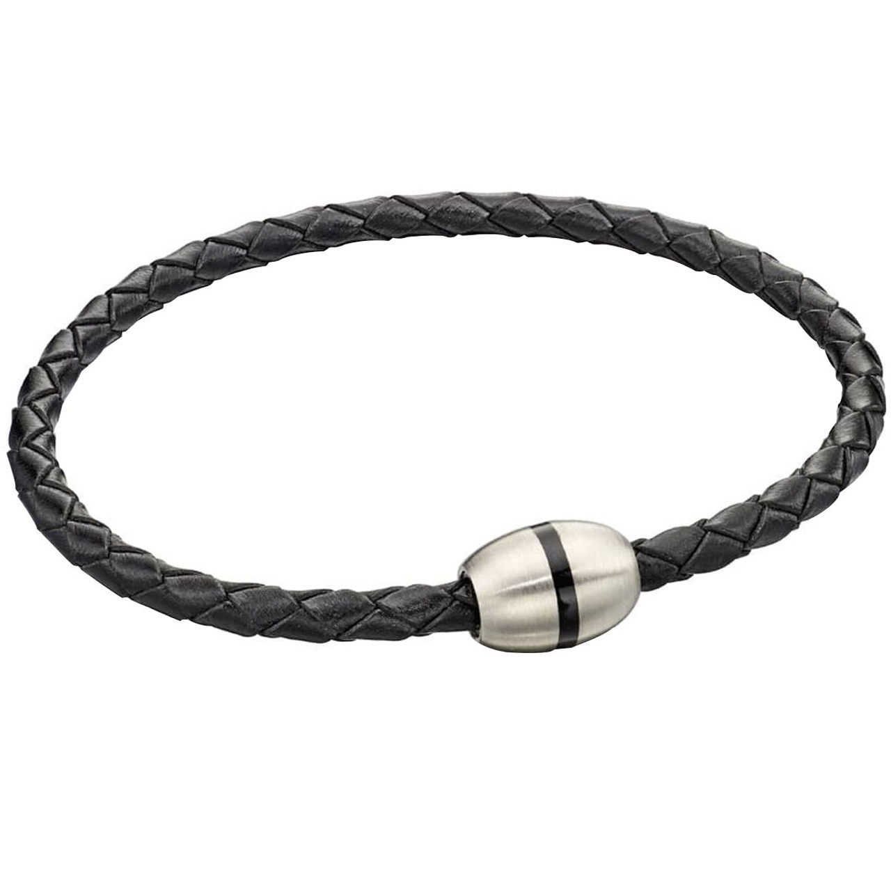 Fred Bennett Black Recycled Leather Bracelet With Cord Detail