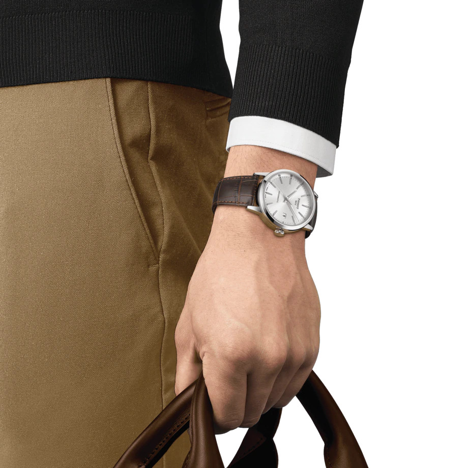 Tissot T-Classic Silver Dial Brown Strap Watch T1294071603100