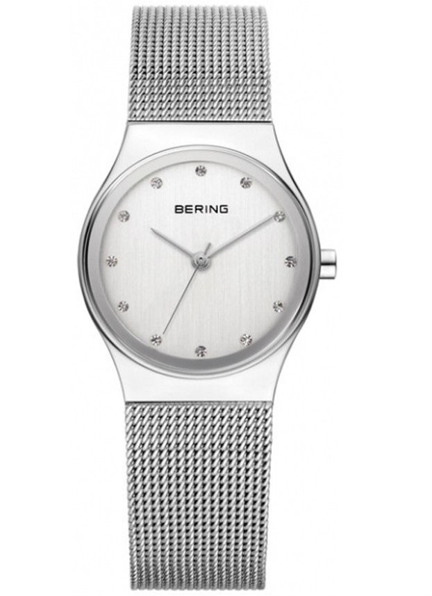 Bering Silver Brushed Dial Swarovski Crystals Mesh Bracelet Ladies Watch, 12934-000