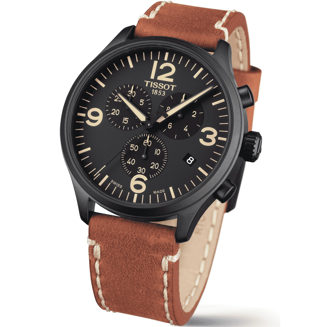 T1166173605700: Tissot Chrono XL Black Dial Brown Leather Strap Watch