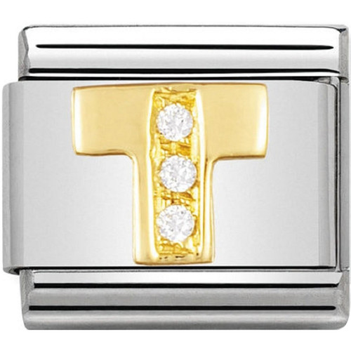 Nomination Ladies Composable Classic 18K Gold White Synthetic Cubic Zirconia Letter T Charm 030301/20