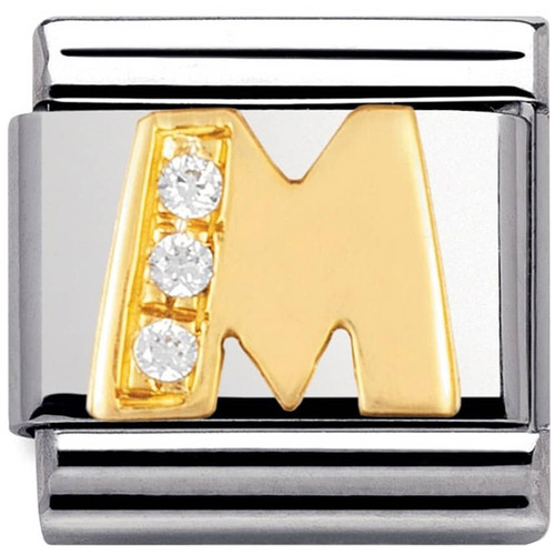 Nomination Ladies Composable Classic 18K Gold White Synthetic Cubic Zirconia Letter M Charm 030301/13