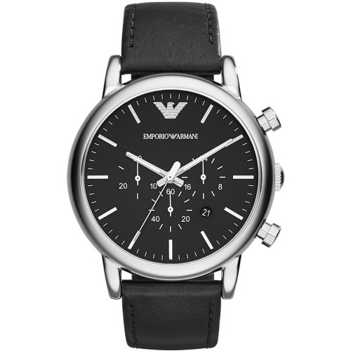 Emporio Armani Black Dial Leather Strap Watch AR1828