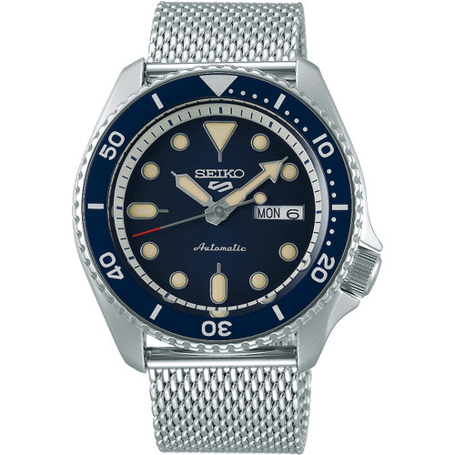 Seiko 5 Sports Men's Automatic Blue Dial Mesh Bracelet Watch SRPD71K1