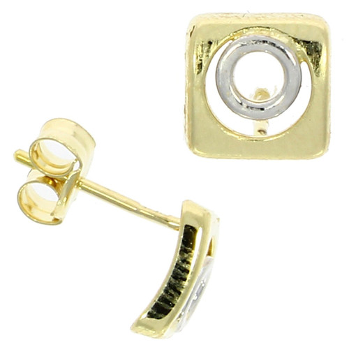 Fine Jewellery 9ct Yellow & White Gold Circle & Square Curve Stud Earrings 4109521