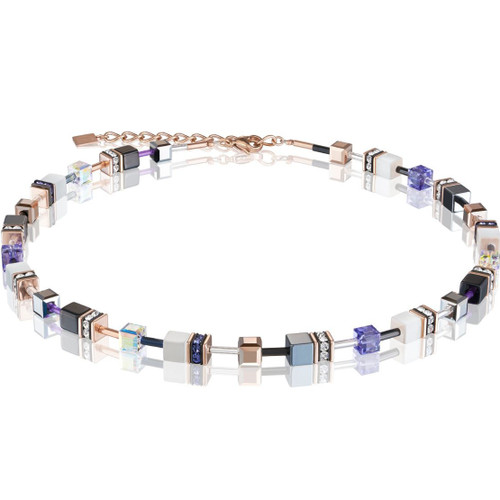 Coeur De Lion Ladies GeoCube Swarovski Crystals White and Purple Necklace 4013/10-0800
