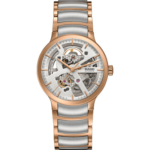 Rado Men's Centrix Open Heart L Automatic Sapphire Skeleton Dial Rose Gold PVD Bracelet Watch R30181103