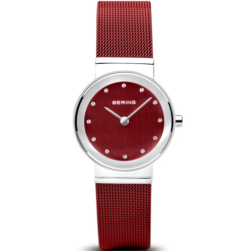 Bering Ladies Classic Red Dial Swarovski Crystals Bracelet Watch 10126-303