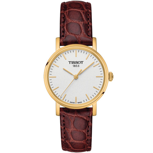 Tissot Ladies Everytime Sapphire Silver Dial Brown Leather Strap Watch T1092103603100