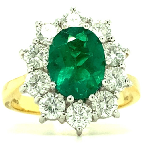 Fine Jewellery 18ct Yellow and White Gold Emerald with Diamond Cluster Ring 01-53-006