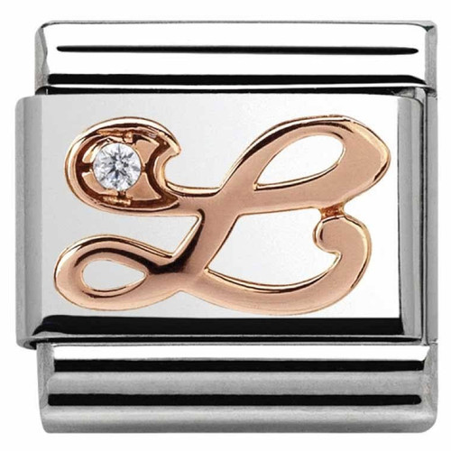 Nomination Ladies Composable Classic 9K Rose Gold Cubic Zirconia Letter L Charm 430310/12