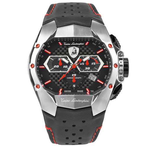 Tonino Lamborghini GT1 SS Red and Black Chronograph Leather Strap Watch T9GA-SS