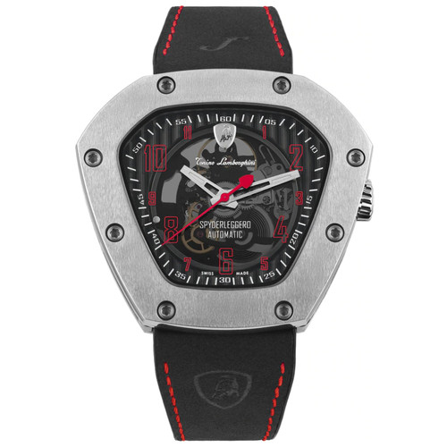 Tonino Lamborghini Spyderleggero Skeleton Titanium Red and Black Leather Strap Watch TLF-T06-2