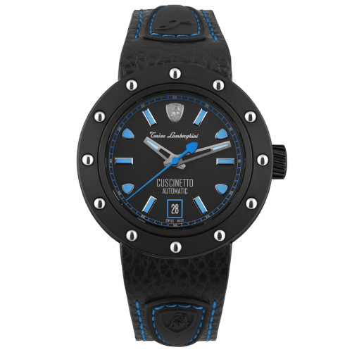 onino Lamborghini Cuscinetto Automatic Blue and Black Leather Strap Watch TLF-T01-4