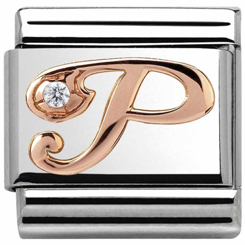 Nomination Ladies Composable Classic 9K Rose Gold White Synthetic Cubic Zirconia Letter P Charm 430310/16