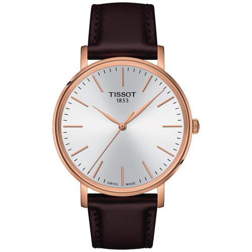Tissot Men's T-Classic Everytime Gent Sapphire Rose Gold Case Leather Strap Watch T1434103601100