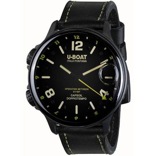U-Boat Capsoil Doppiotempo GMT Green Rehaut DLC Black Dial 55mm Black Leather Strap Watch 9675