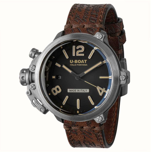 U-Boat Capsule Limited Edition 50mm Black Beige Dial Leather Strap Watch 8807