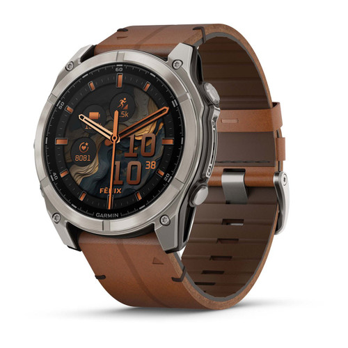 Garmin Fenix 8 51mm Sapphire Titanium Watch | AMOLED | Chestnut Leather Band | Extra Strap Garmin Fenix 8 51mm Sapphire Titanium Watch | AMOLED | Chestnut Leather Band | Extra Strap