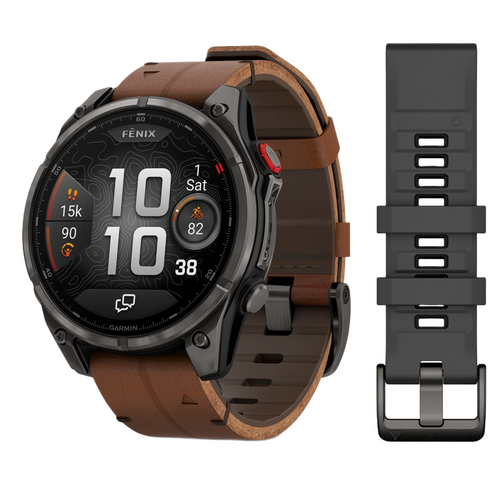 Garmin Fenix 8 Pro AMOLED Watch | 47mm | Sapphire | Titanium | Chestnut Leather | Extra Strap Garmin Fenix 8 Pro AMOLED Watch | 47mm | Sapphire | Titanium | Chestnut Leather | Extra Strap